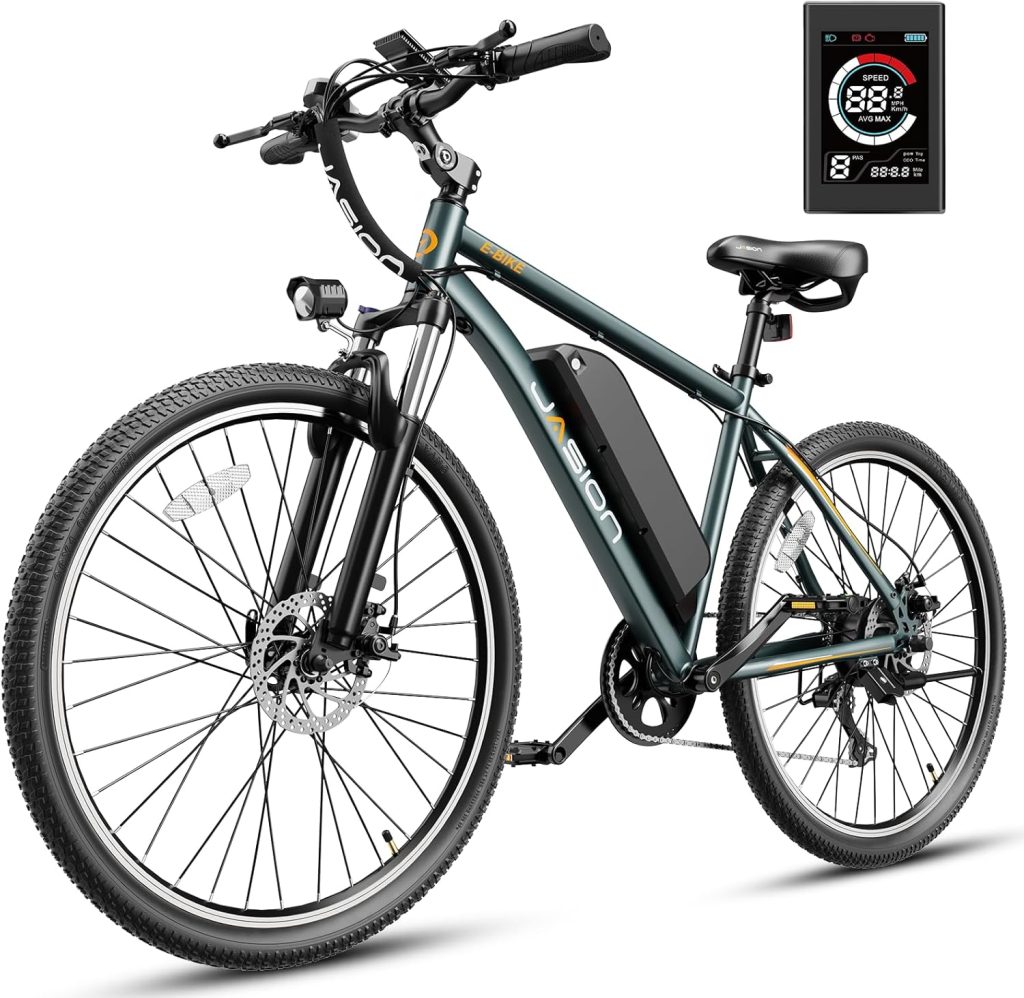 Jasion EB5 Plus Electric Bike, 480 WH Removeable Battery, 750W Peak Motor Electric Mountain Bike, 20MPH Ebike for Adults with Front Fork Suspension Jasion EB5 Plus Electric Bike, 480 WH Removeable Battery, 750W Peak Motor Electric Mountain Bike, 20MPH Ebike for Adults with Front Fork Suspension