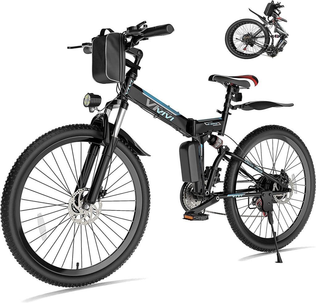 Vivi Electric Bike for Adults 750W Peak Folding Electric Mountain Bike 26 Commuter Ebike 21.7MPH Adult Electric Bicycles with Removable Battery, LCD Display, Dual Shock Absorber, UL 2849 Certified