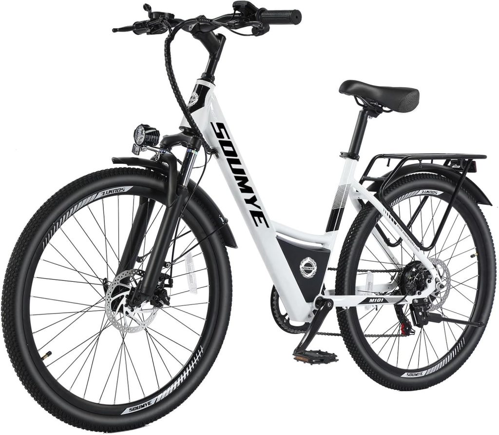 Electric Mountain Bike for Adults 26 Step-Thru/Over Commuting Ebike for Men Women with Peak Power 540w, 360Wh Built-in Battery, LCD Display, 7 Gears  Front Shock Absorber